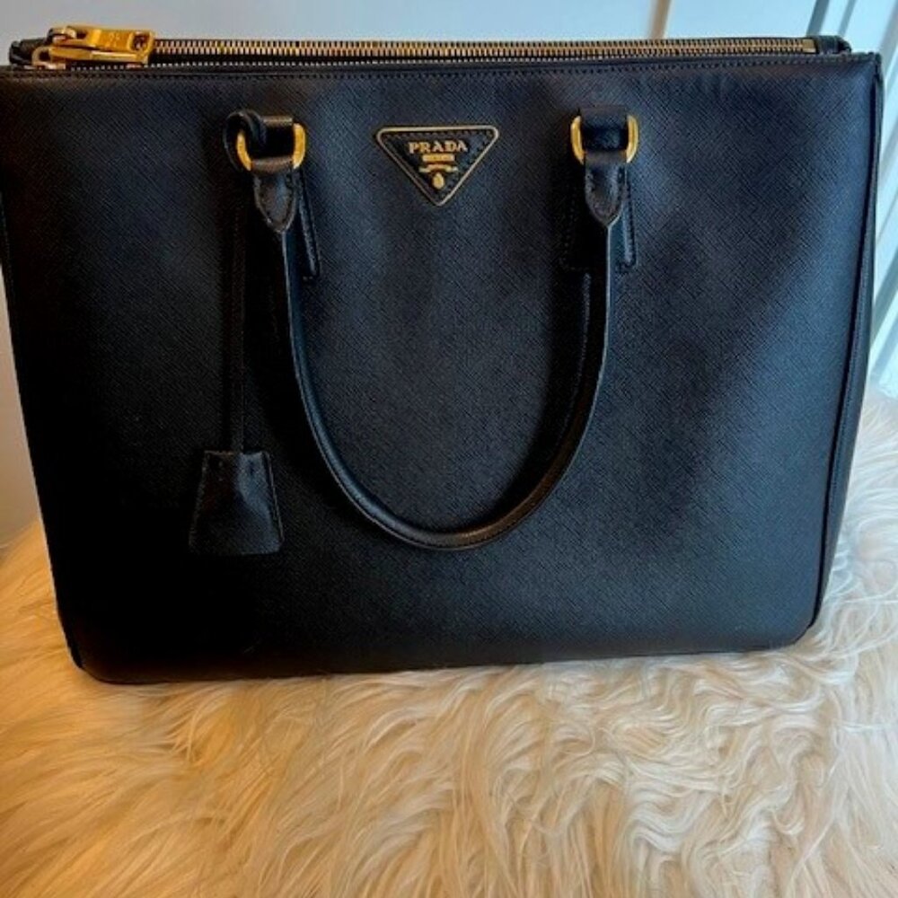Prada Black Saffiano Lux Double Zip Tote Bag - In Mint Condition